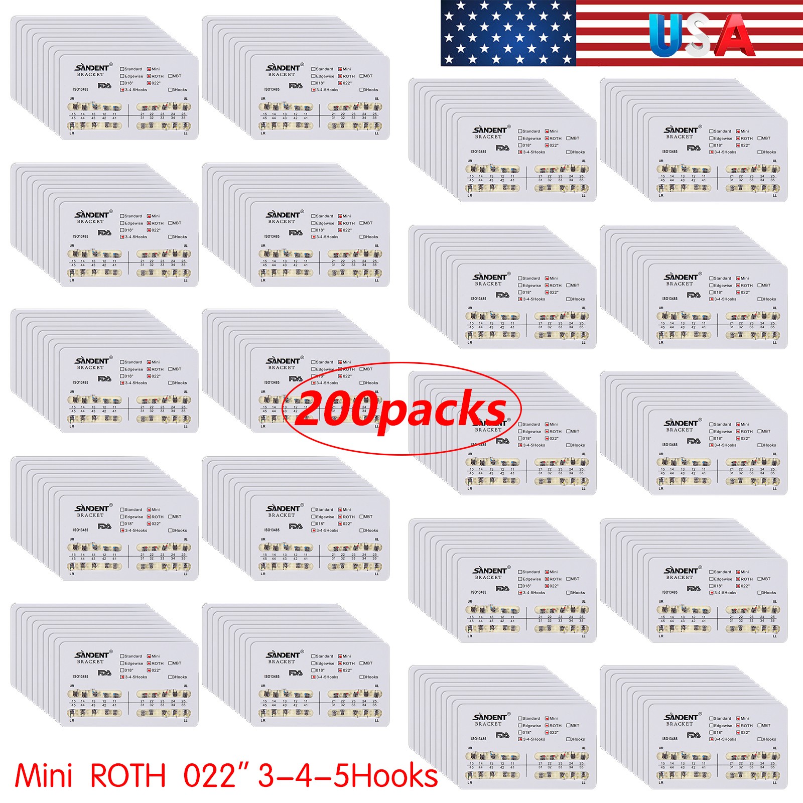 Dental Orthodontics Brackets Brace Mini MBT.022 Hooks 3-4-5 Metal 10-200packs DL