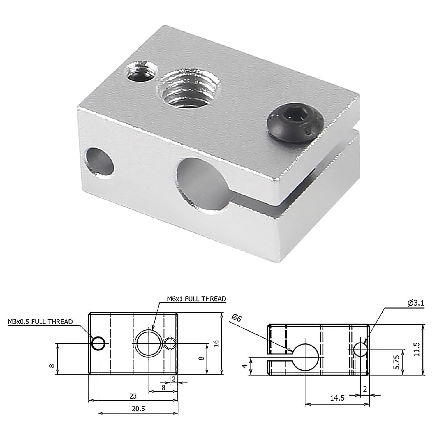 V6 High Temperature Copper Plated Heater Block 3D Printer V6 Heater Block Compat