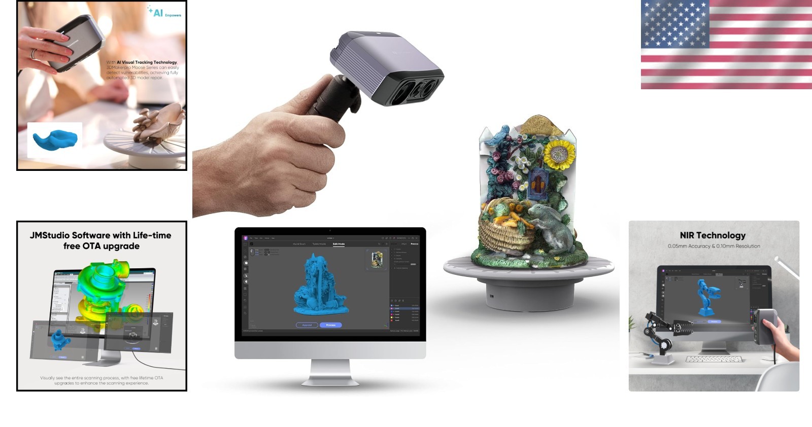 Moose Lite Handheld 3D Scanner - 0.05mm Precision for Effortless 3D Printing