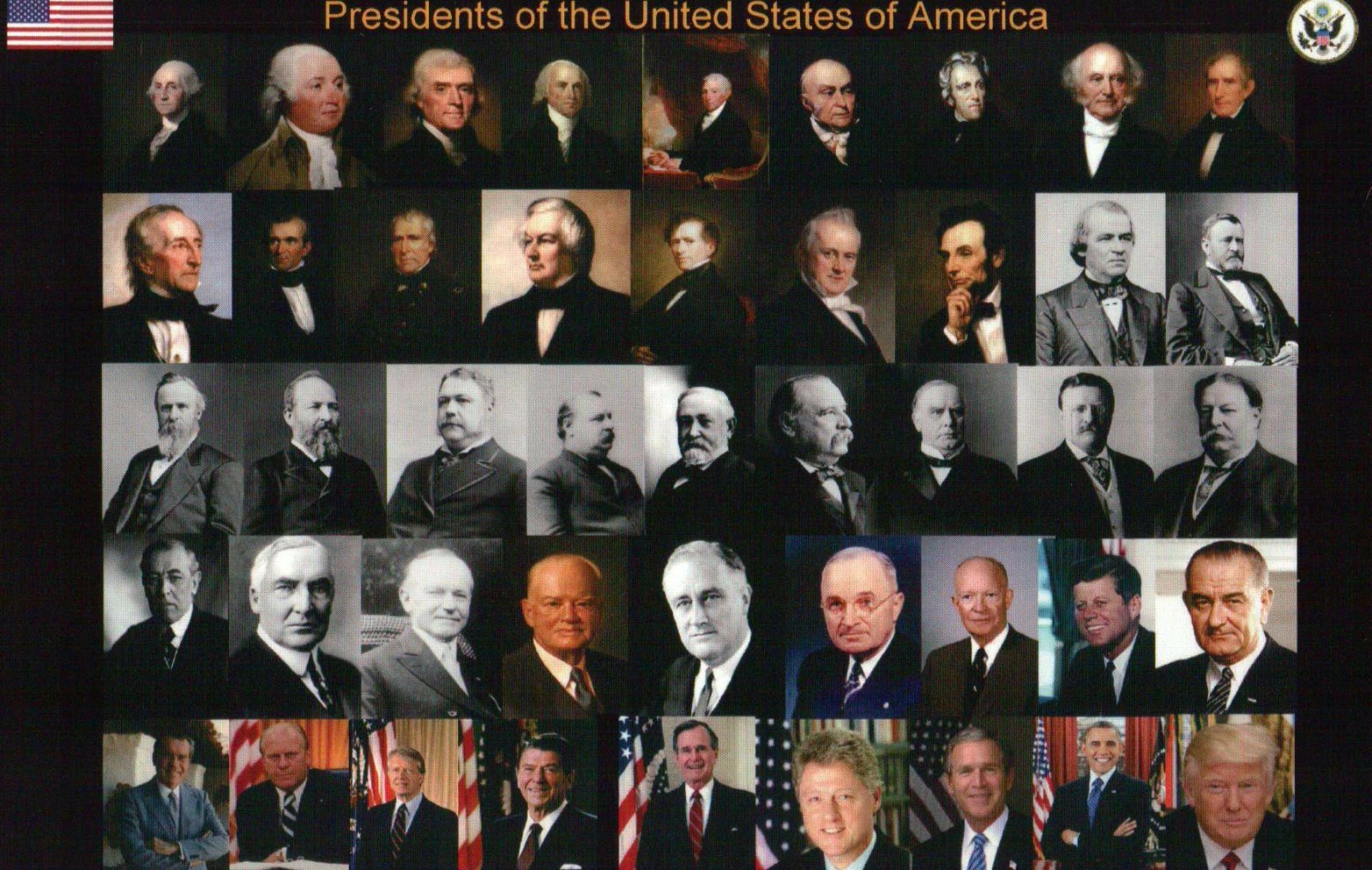All Presidents of the United States George Washington to Donald Trump - Postcard