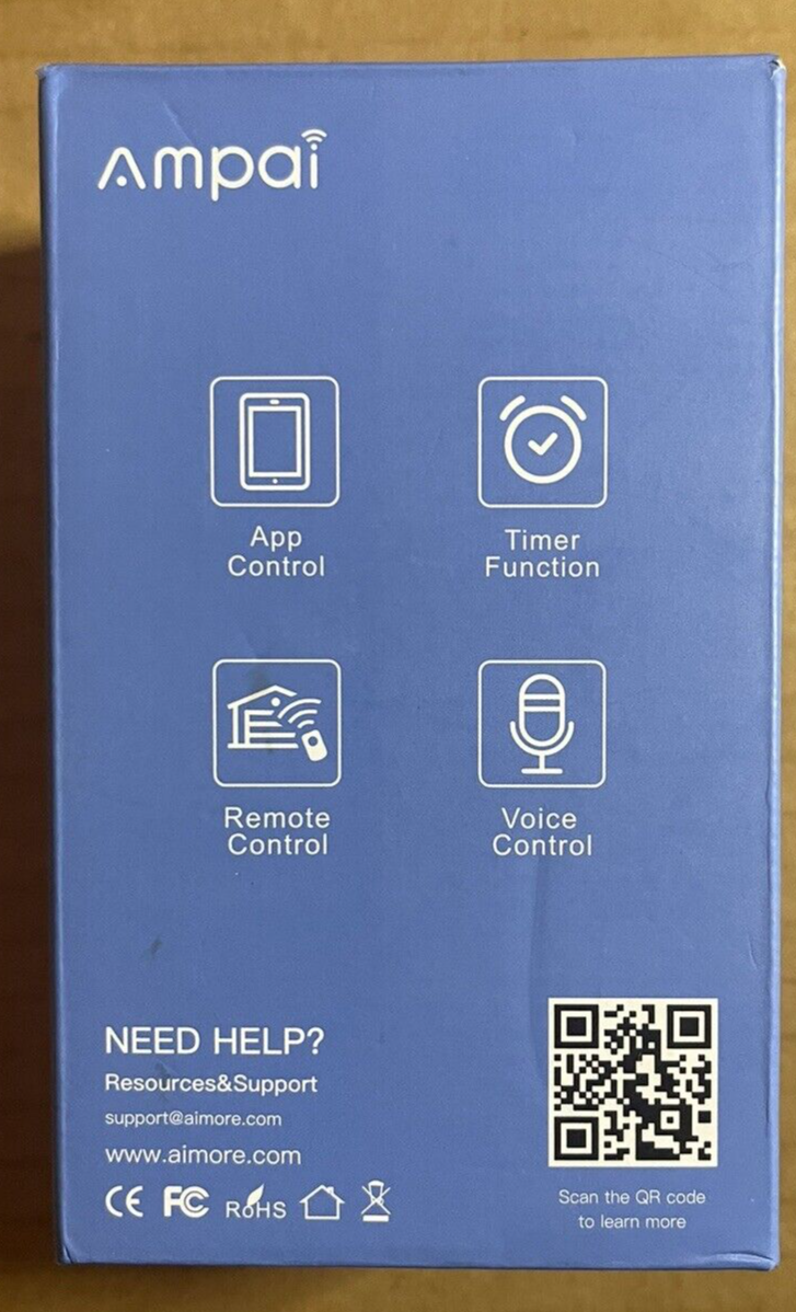 Ampai Smart Light Switch - Single Pole, Neutral Wire Required - 2.4Ghz Wi-Fi