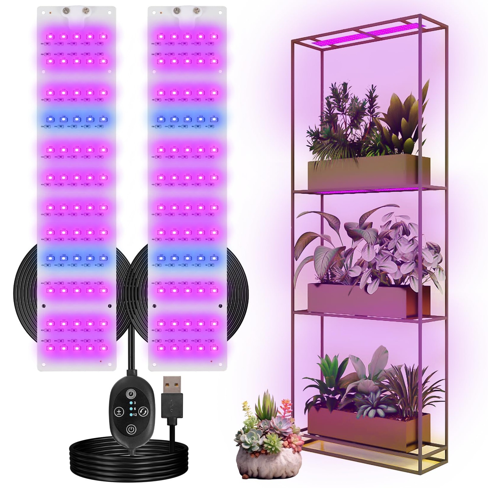 Grow Light for Indoor Plants, USB LED Grow Lamp, Waterproof Grow Light with 3...