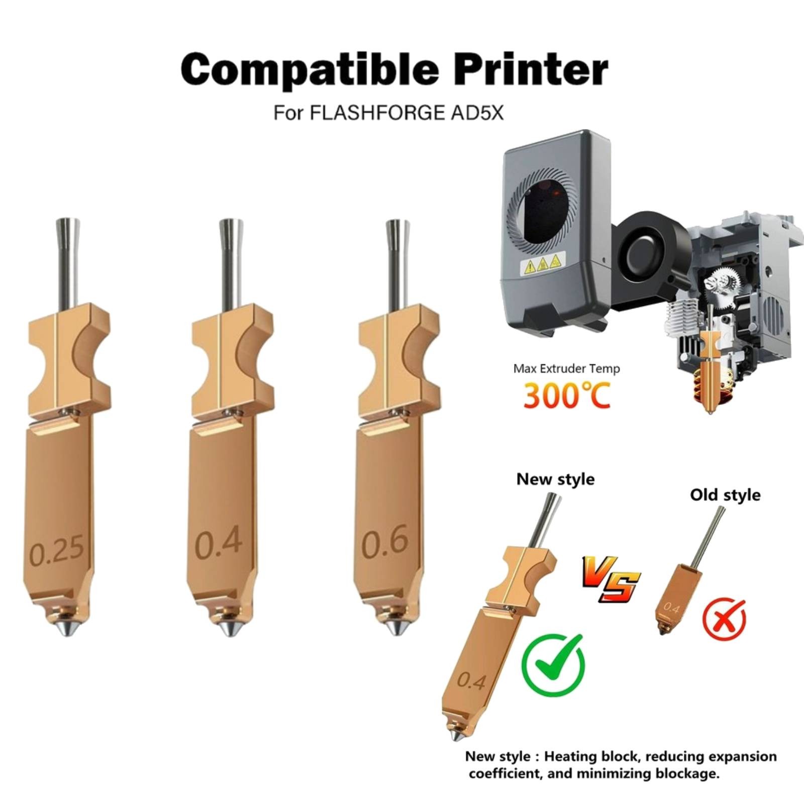 1/2/3/5pcs 0.25/0.4/0.6mm Quick-Detachable Nozzle For Flashforge AD5X 3D Printer
