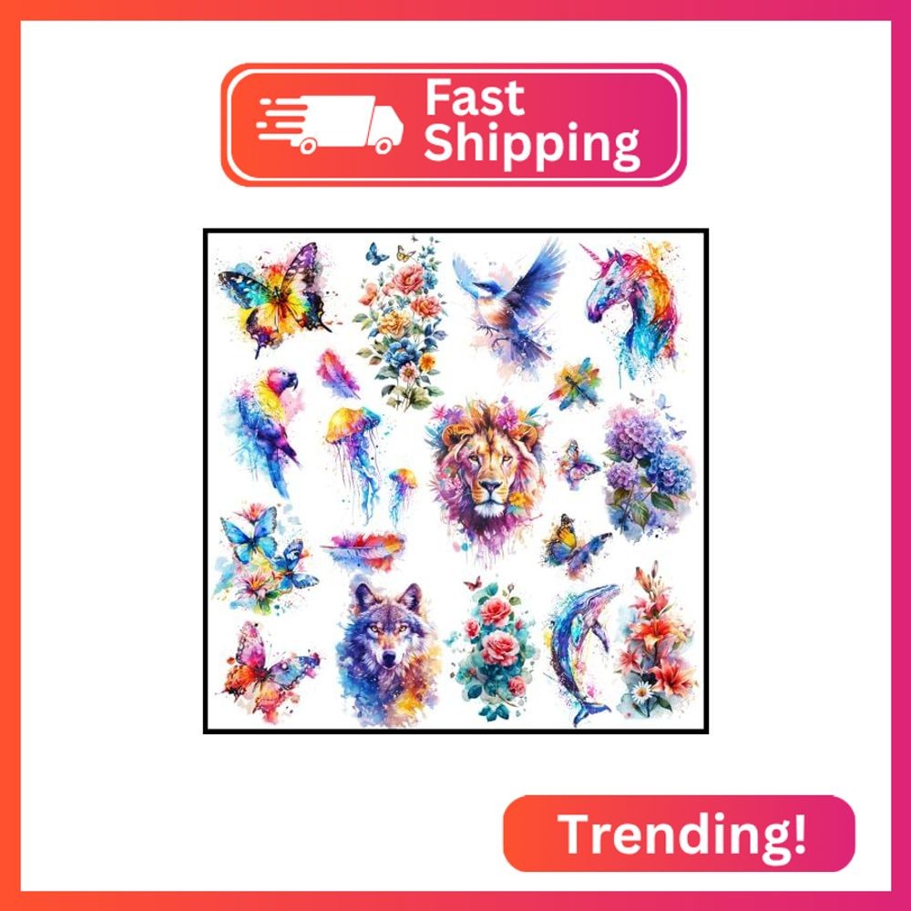 CHARLENT 3D Watercolor Temporary Tattoos For Women Men - 9 Sheets Large Realisti