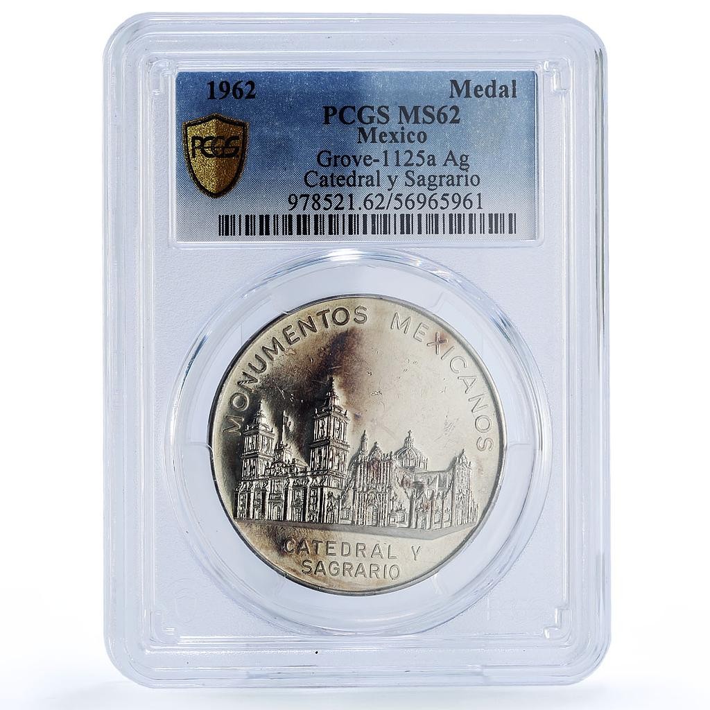 Mexico Sagrario Cathedral Church Grove-1125a MS 62 PCGS silver medal 1962