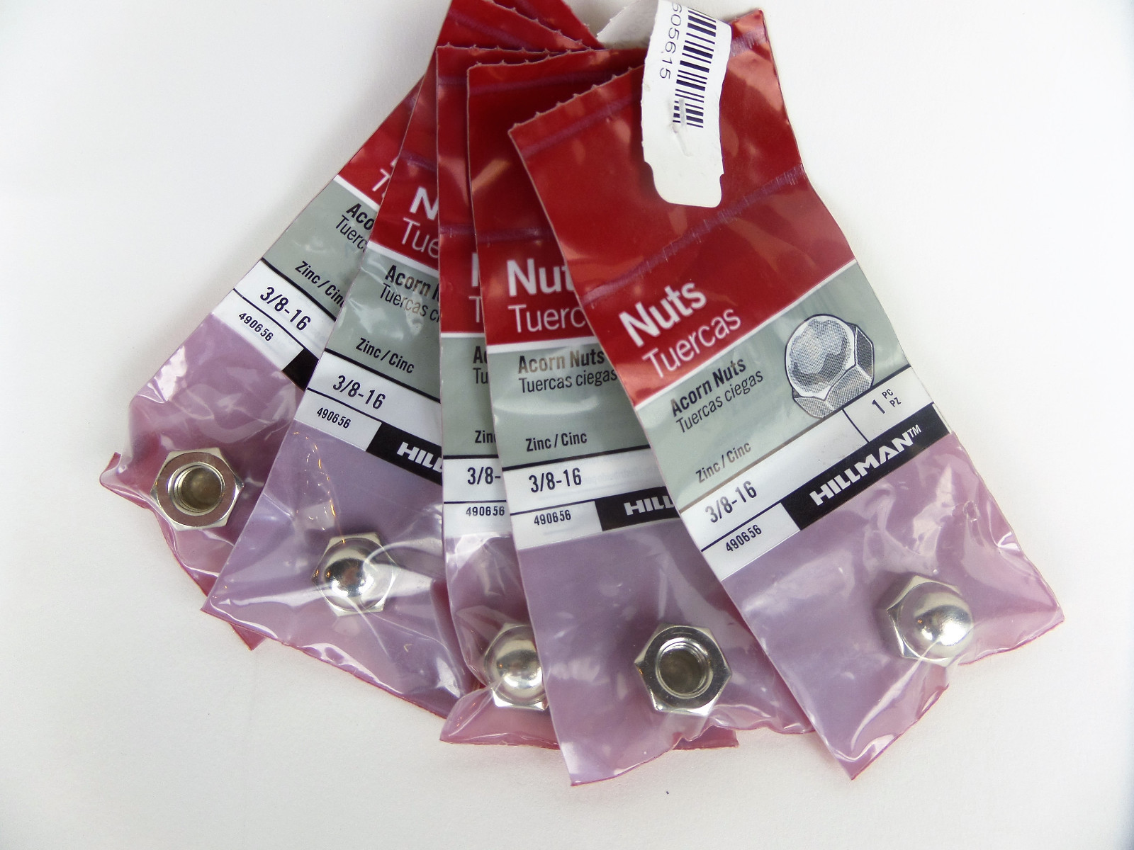 Acorn Nuts 3/8"-16 Zinc Plated Steel New Lot of 5 Quality Hillman Sealed Bags