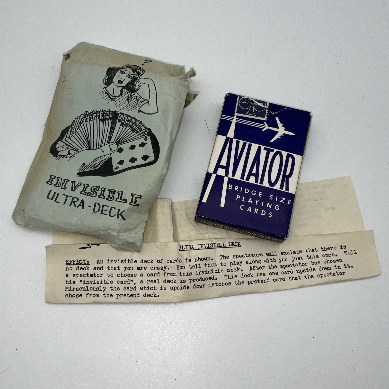 Vintage Magic Trick Invisible Ultra-Deck W/Aviator Playing Cards & Instructions
