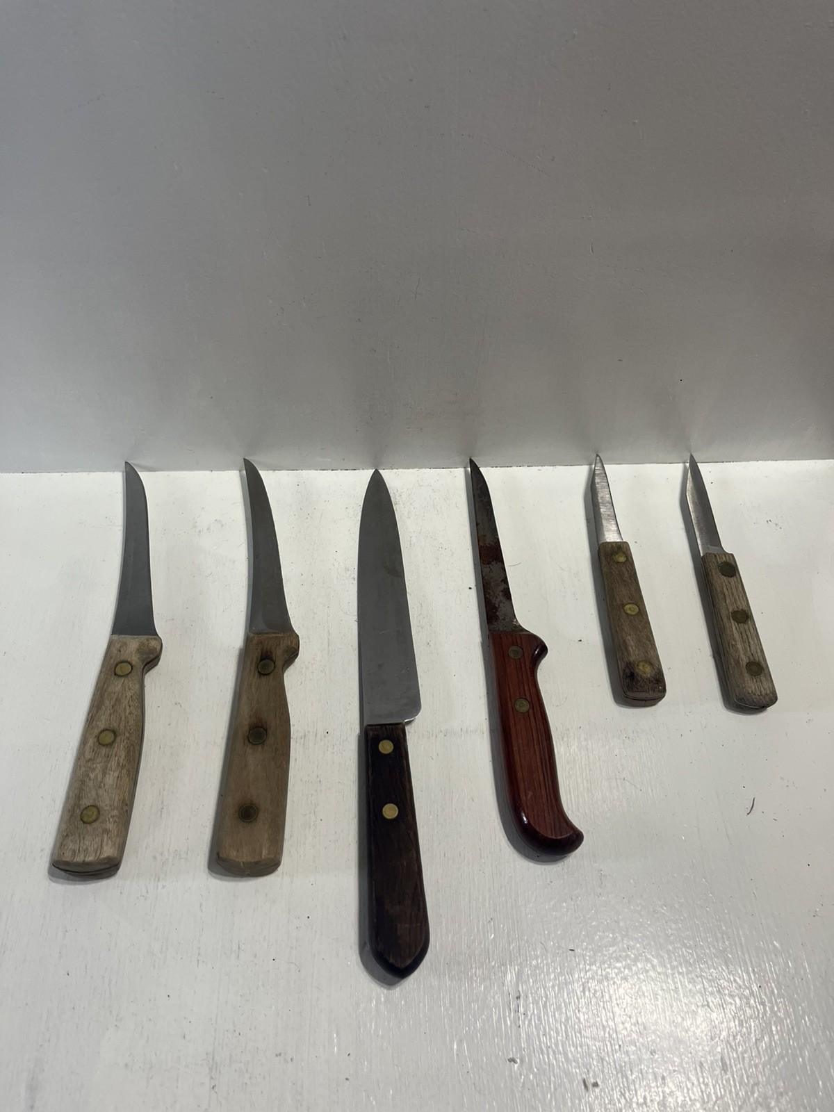 - (6) Lot Fixed Blade Filet Style Knives Rough Work Utility Gutting