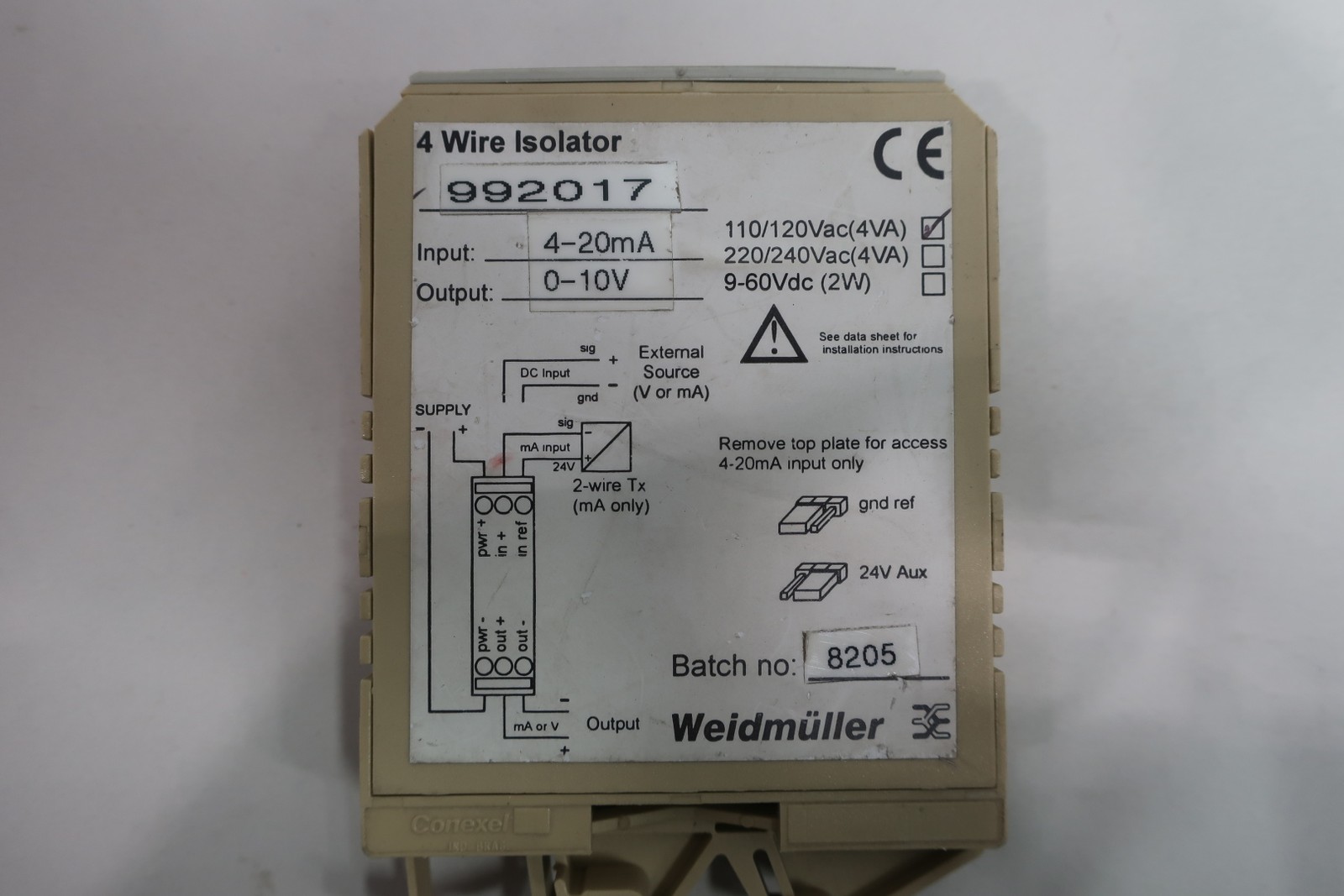 Weidmuller 992017 4-wire Isolator Module 110/120v-ac