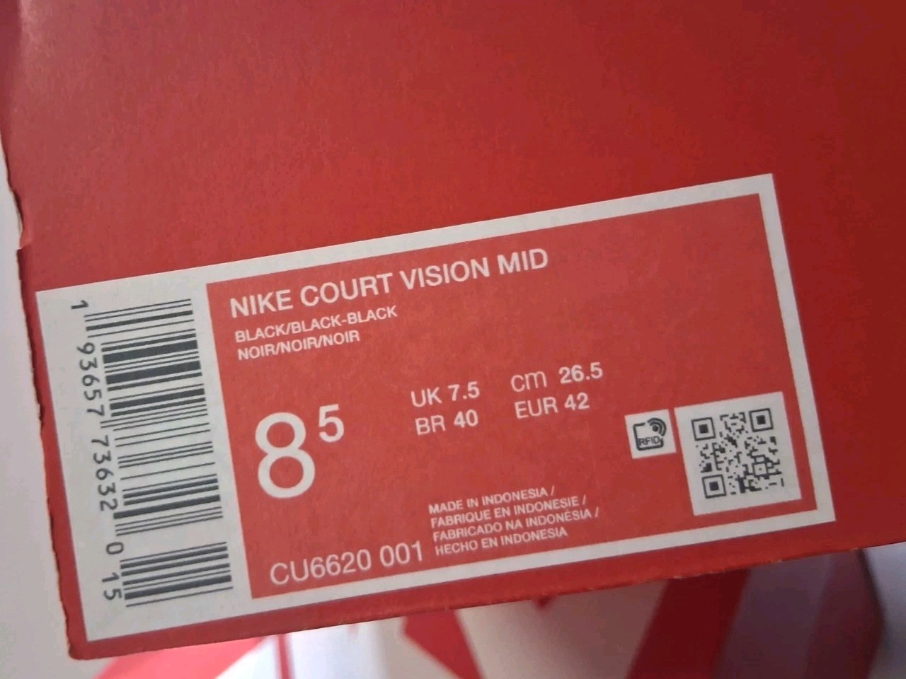 Nike Court Vision Mid Men's Sneaker Black CU6620-001 Box Has Cosmetic Damage
