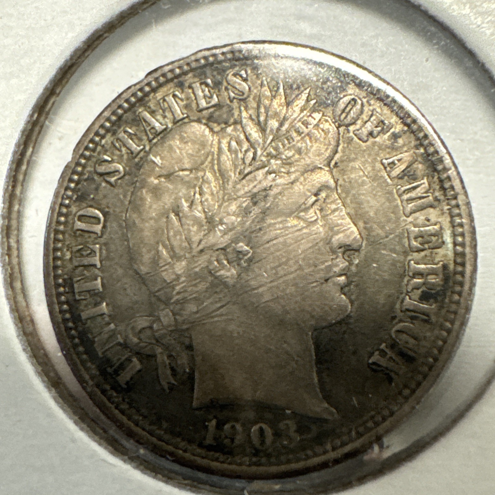 1903 Barber Silver Dime AU Details Scratched