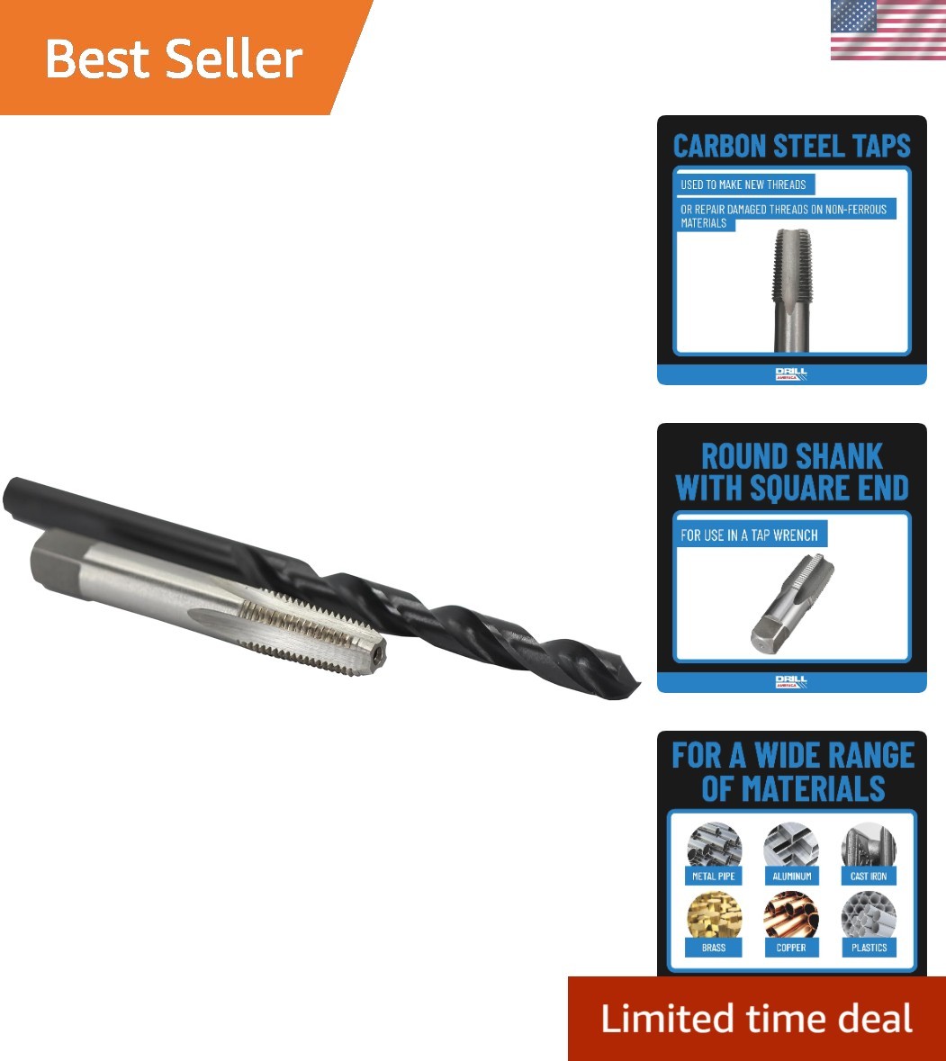 Precision 1/8" NPT Pipe Tap and High-Speed Steel Drill Bit Set for Versatile Use
