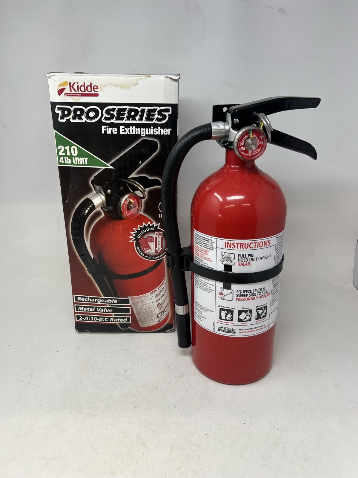 Kidde Pro 210 2A:10-B:C Fire Extinguisher, Rechargeable, Multi-Purpose, 4 lbs