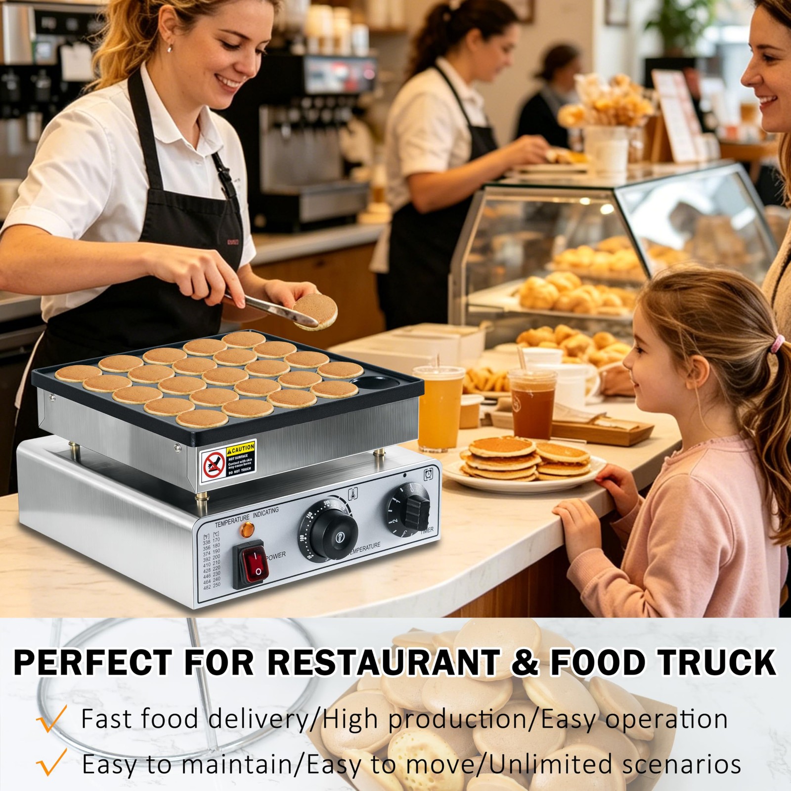 Mini Pancake Maker, 25-Cup Commercial Dutch Pancake Machine, 950W Non-Stick E...