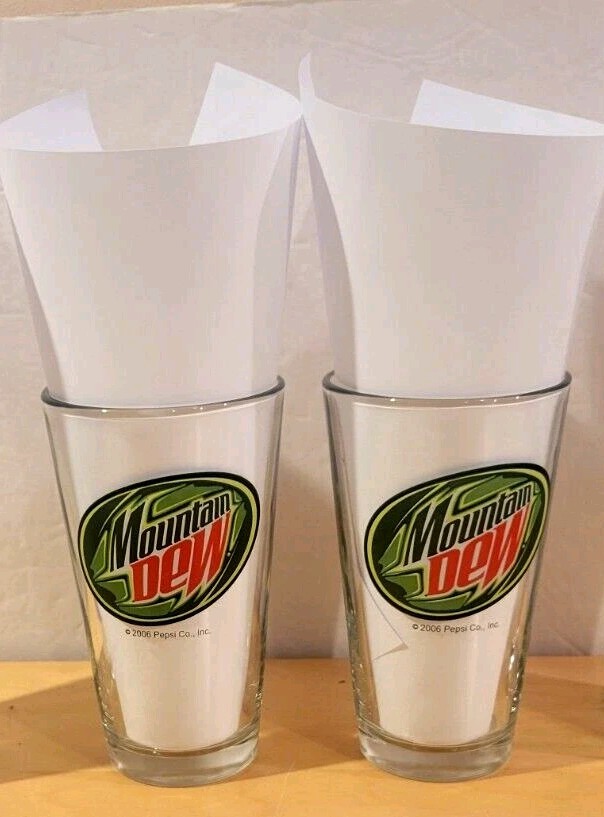 Mountain Dew 2006 Pepsi Promotional Pint Drinking Glass Tumbler 14 oz.  Set Of 2