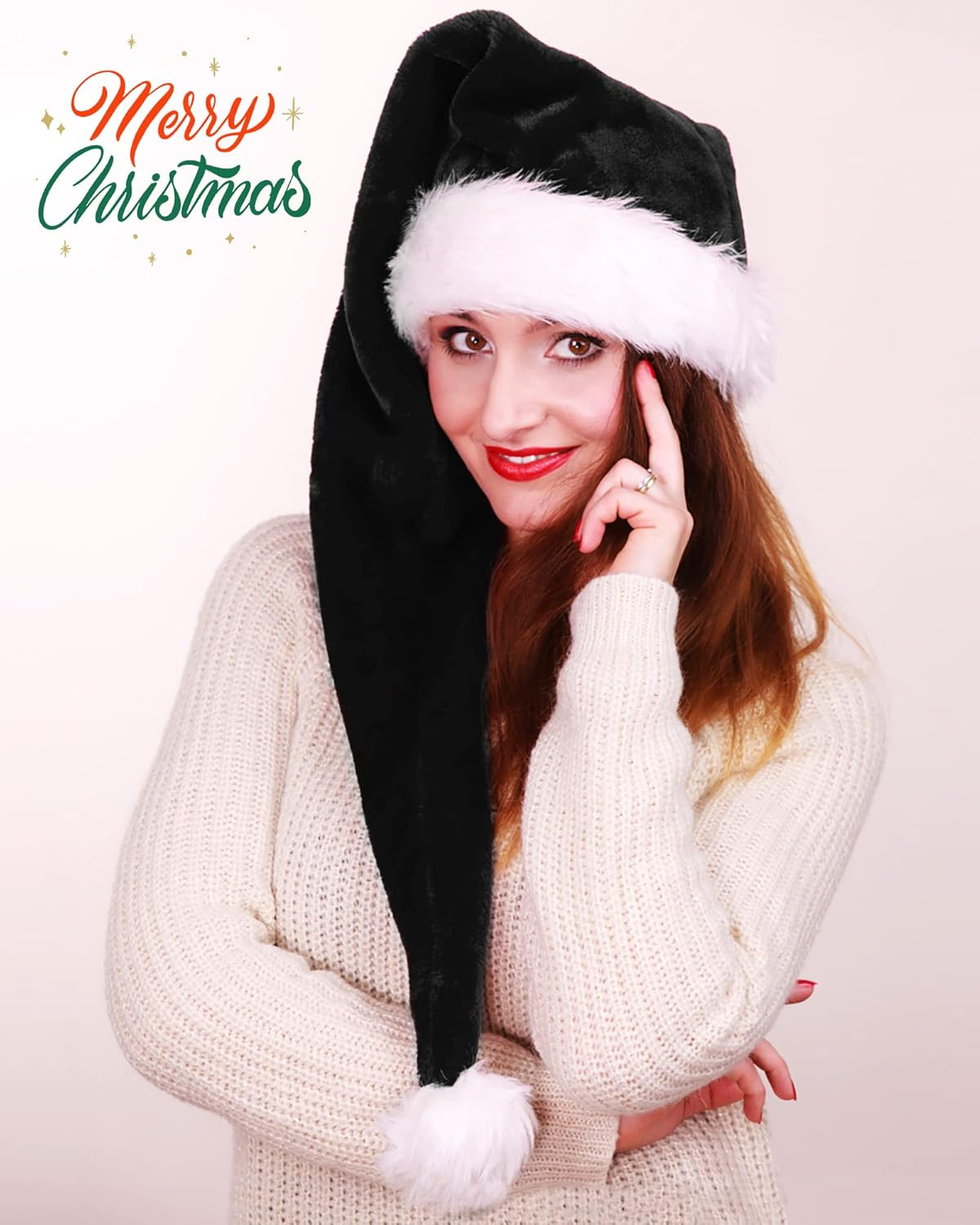 Santa Hat for Adults - Soft Velvet Xmas Hat with Fluffy White Fur Trim for Chris