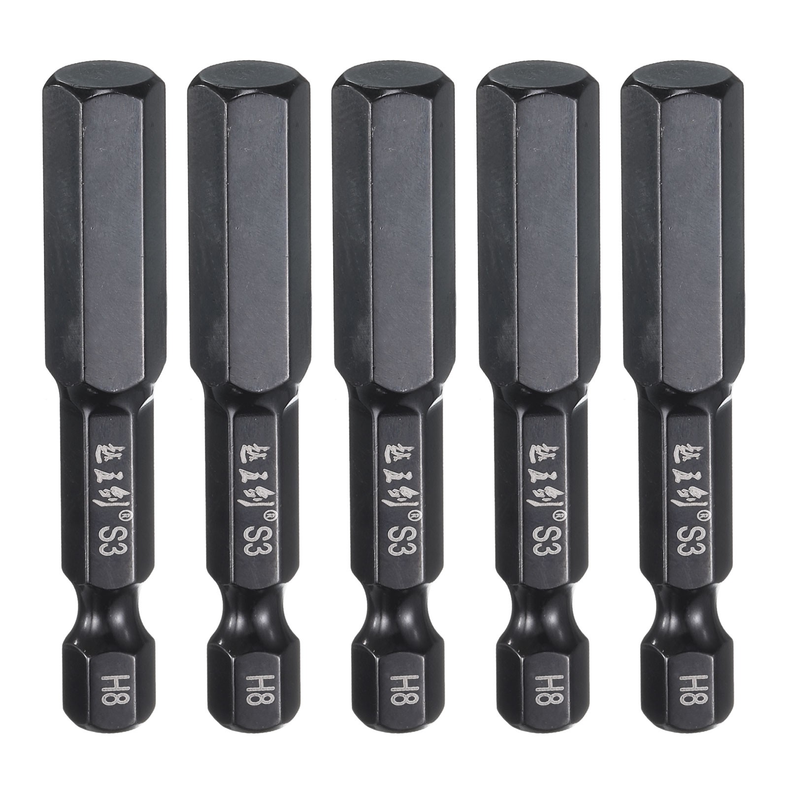 5pcs 8mm Metric Hex Head Wrench Drill Bit 50mm Length Magnetic Bits Black