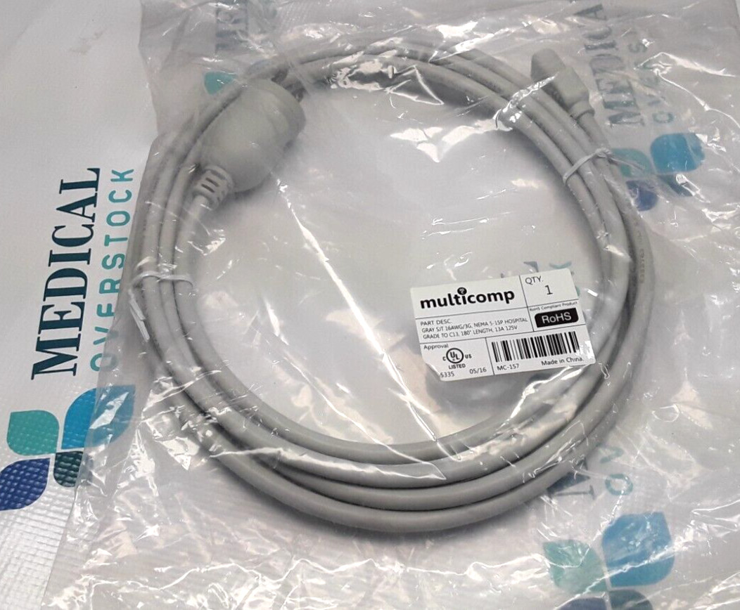 MC-157 - GRAY POWER CORD, NEMA 5-15P to IEC C13, 16AWG/3G 15FT, 13 A 125V - NEW