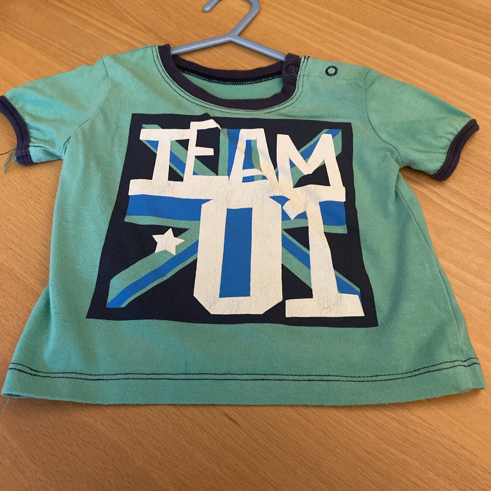 baby boys clothes 3-6 months F&F Green Cotton Team 01 Short Sleeve Top