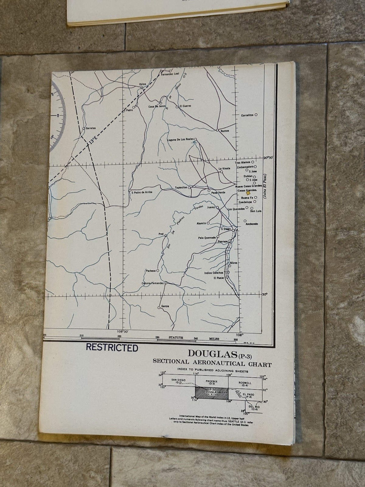 WWII Sectional Aeronautical Chart Map -Douglas- (P-3) Restricted  Feb.  1943