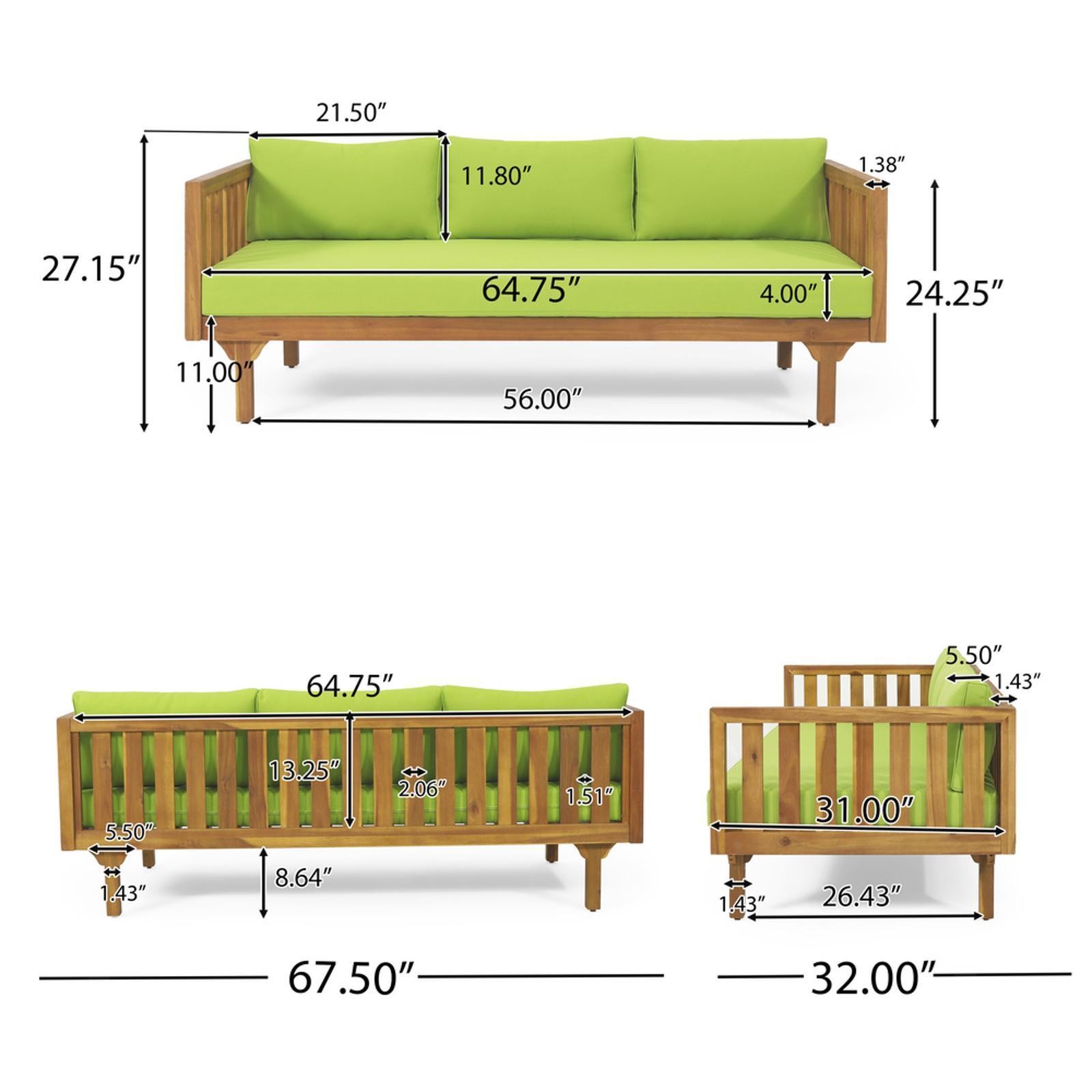 3-Seater with Acacia Wood Frame, Slat Paneling & Water-Resistant Cushions for
