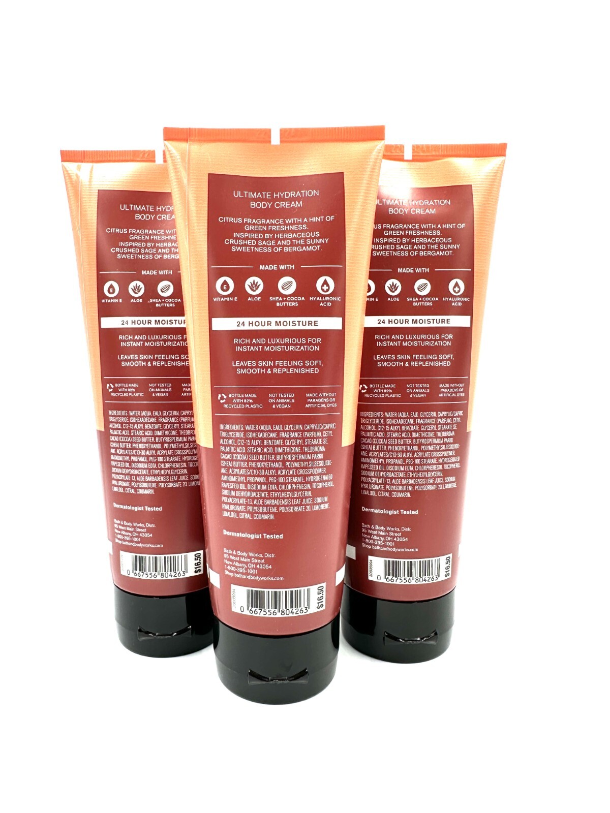 NEW Bath & Body Works Lot of 3 Tubes Sage Bergamot Body Cream Lotion Men's 8 oz