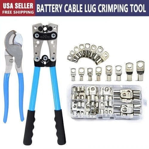 Battery Cable Lug Crimping Tool 10-1 AWG 60PC Copper Ring Terminal Heavy-Duty US
