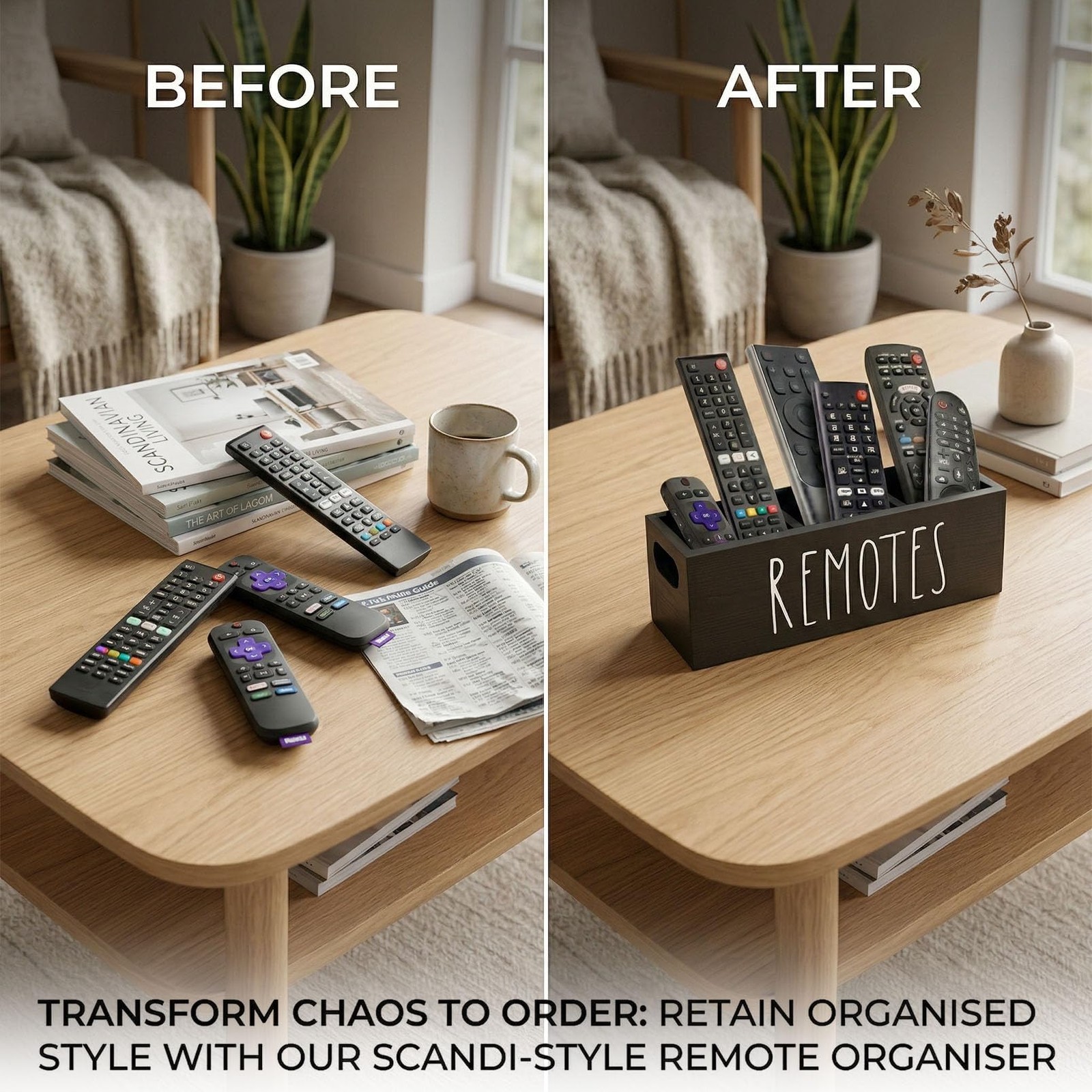 CHONIC Remote Control Holder, Farmhouse Storage Caddy, Bedside Black