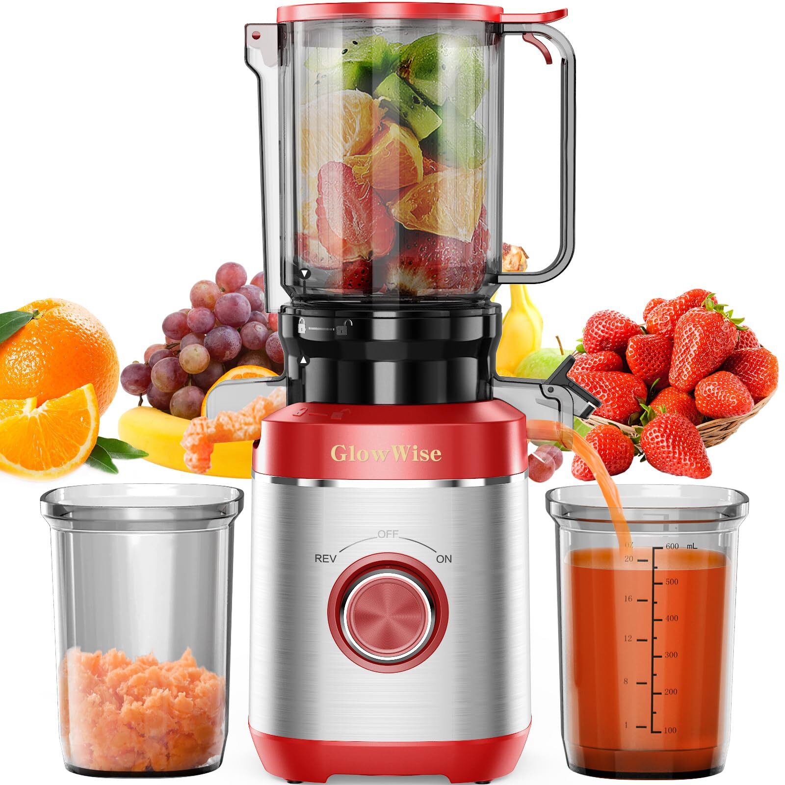GlowWise Juicer Machines with Built-in Blades for Slicing Whole Fruits & Vegetab