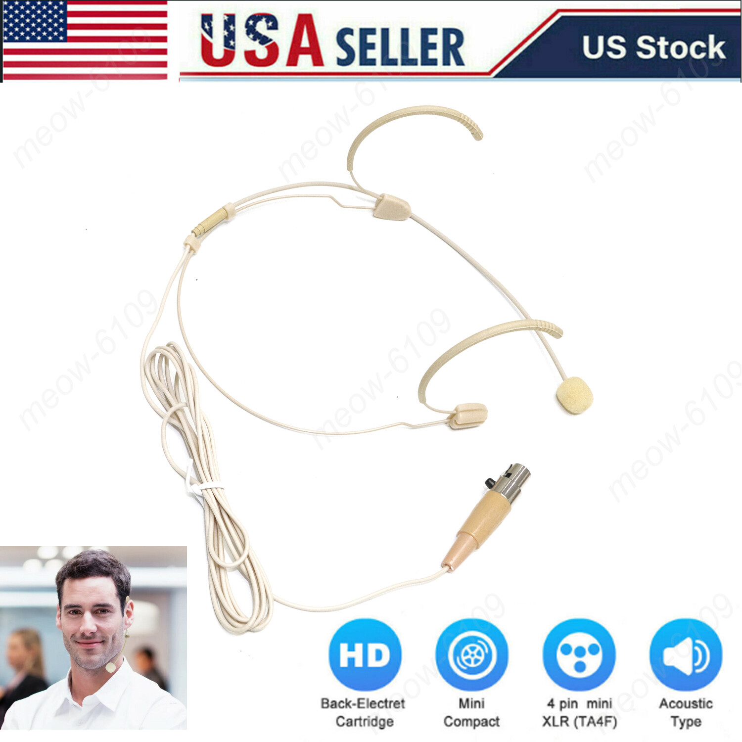 Headset Mic Headworn Microphone Mini XLR 4 Pin TA4F For Shure Wireless System US
