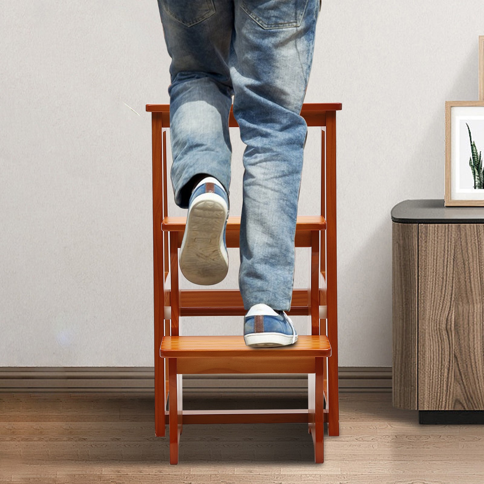 3-Step Folding Library Ladder Chair, Portable Multifunctional Step Stool