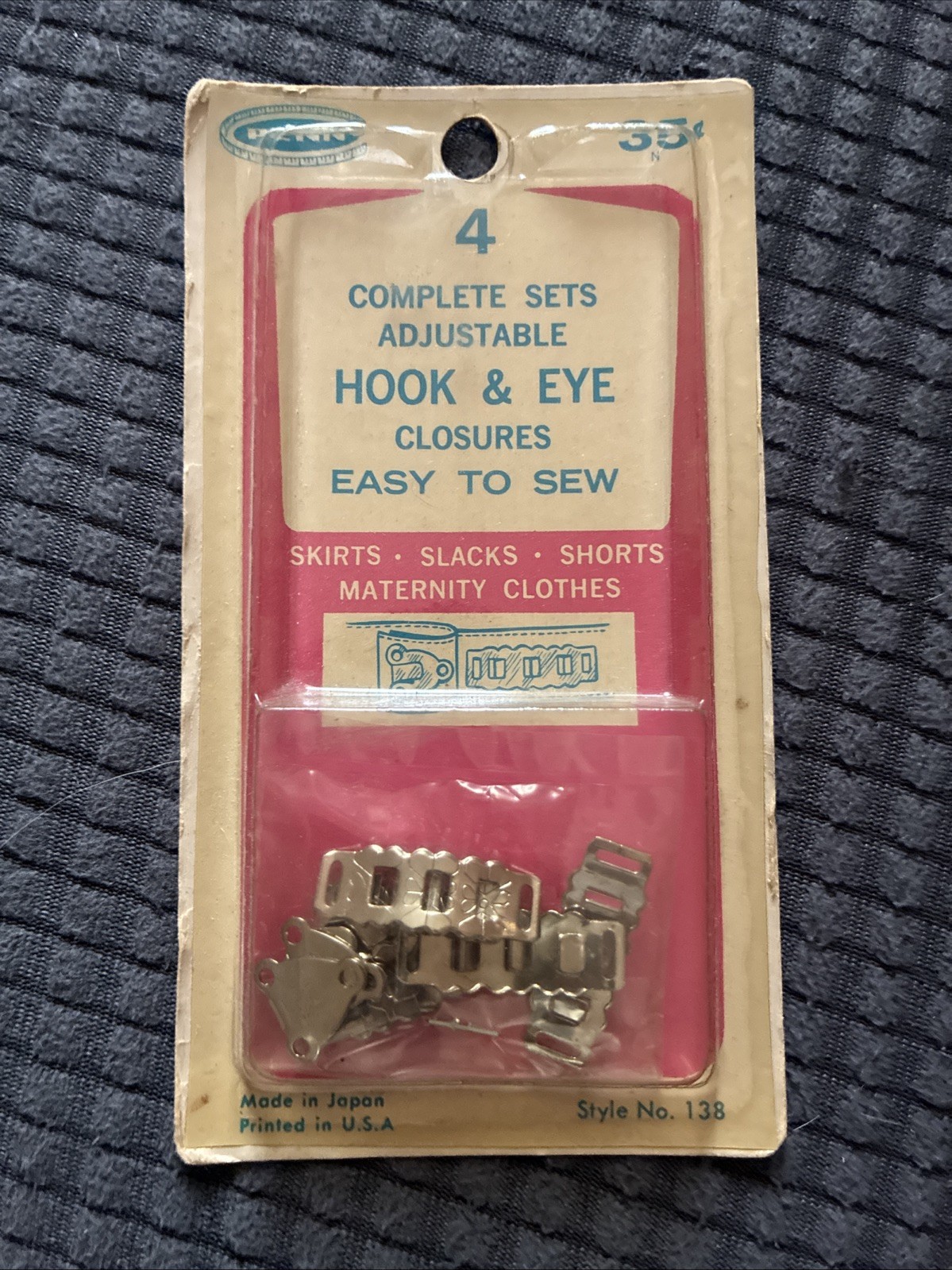 Hook & Eye Closure by PENN for Sew On Made in Japan NOS Style No. 138 Set of 4