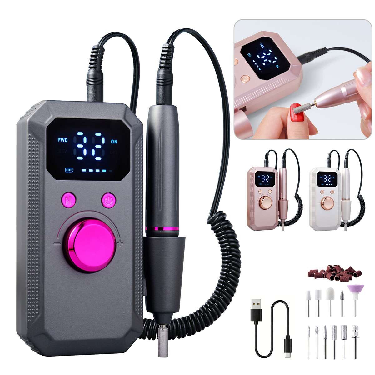 Electric Nail Drill File Acrylic Art File Manicure Pedicure Portable Machine Kit