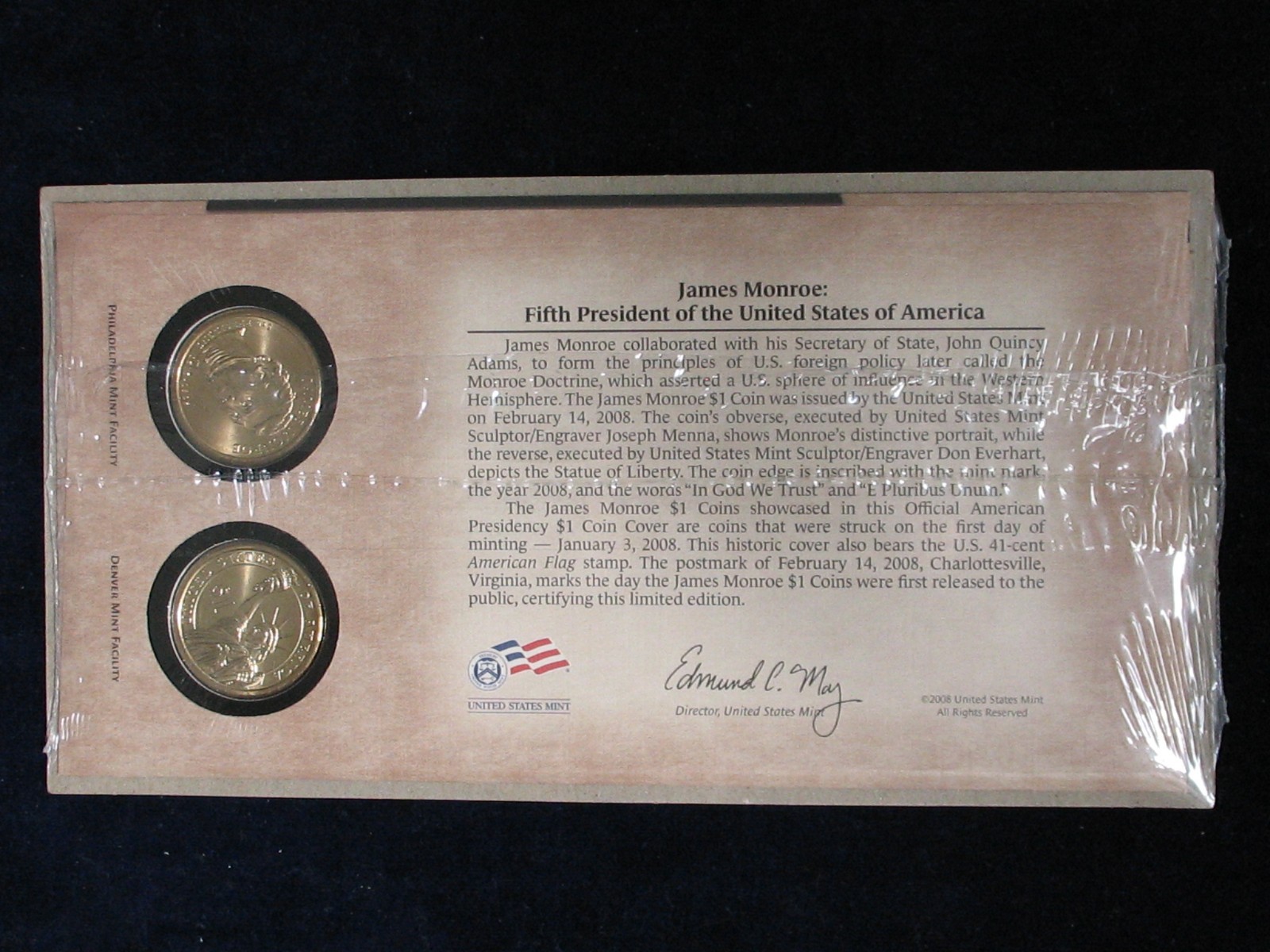 2008 P & D JAMES MONROE US MINT DOLLAR SET * FIRST DAY STRIKE * SEALED UNC SET