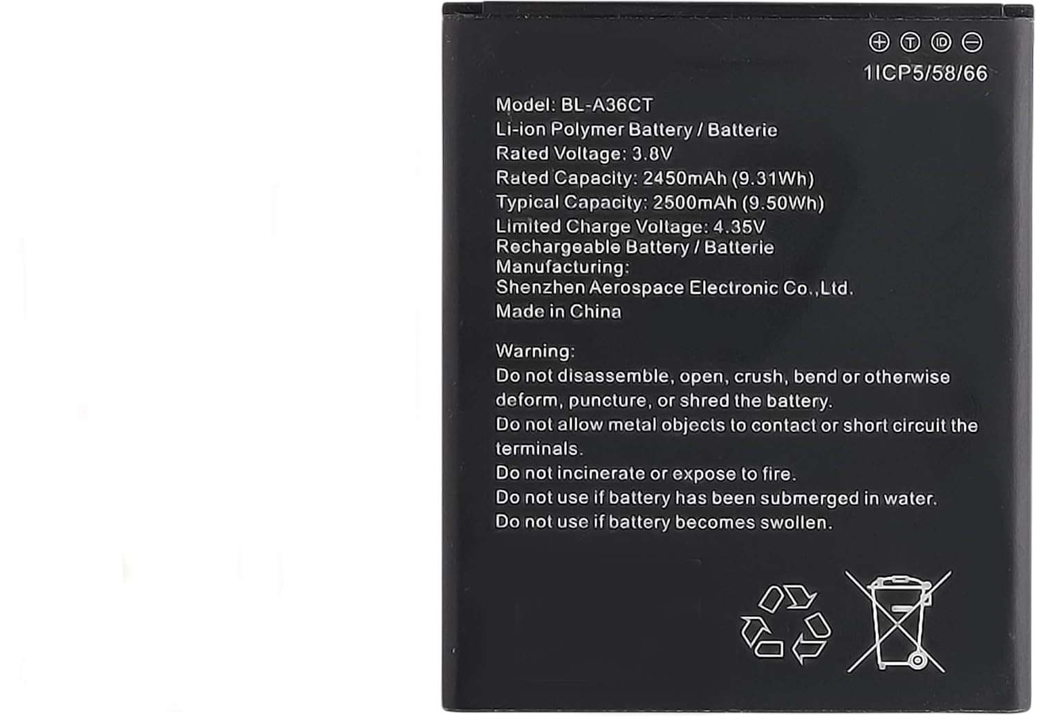 BL-A36CT 2450mAh Replacement Battery for Koobee K100 SL004T Assurance Cell Phone