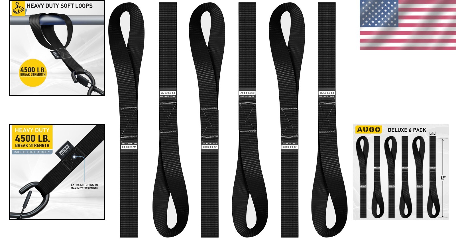 Versatile 6 Pack Soft Loop Tie Downs - Secure Loads Up to 1,500 lbs with Ease