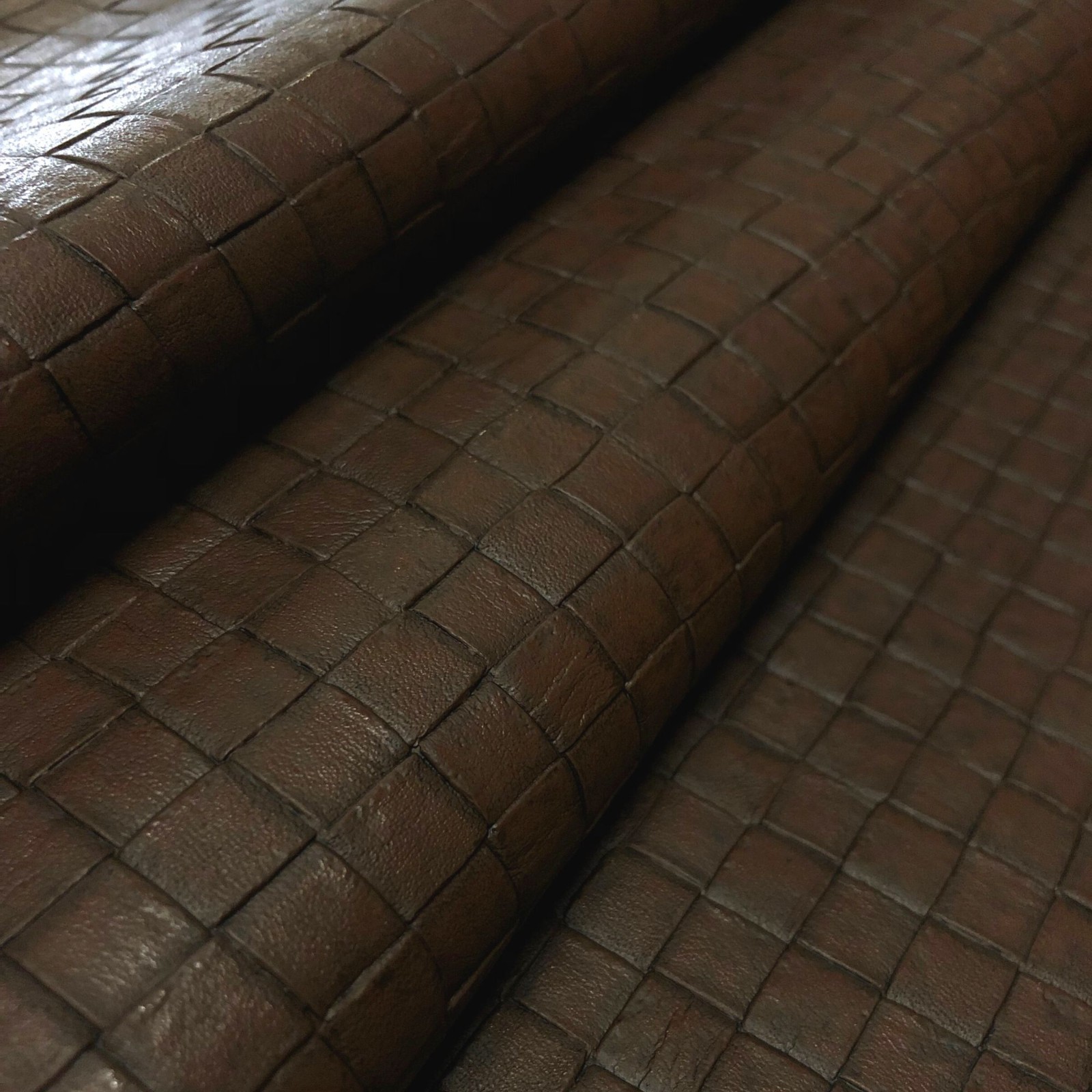 Faux Leather Basketweave Embossed Vinyl - Fabric By The Yard - Brown