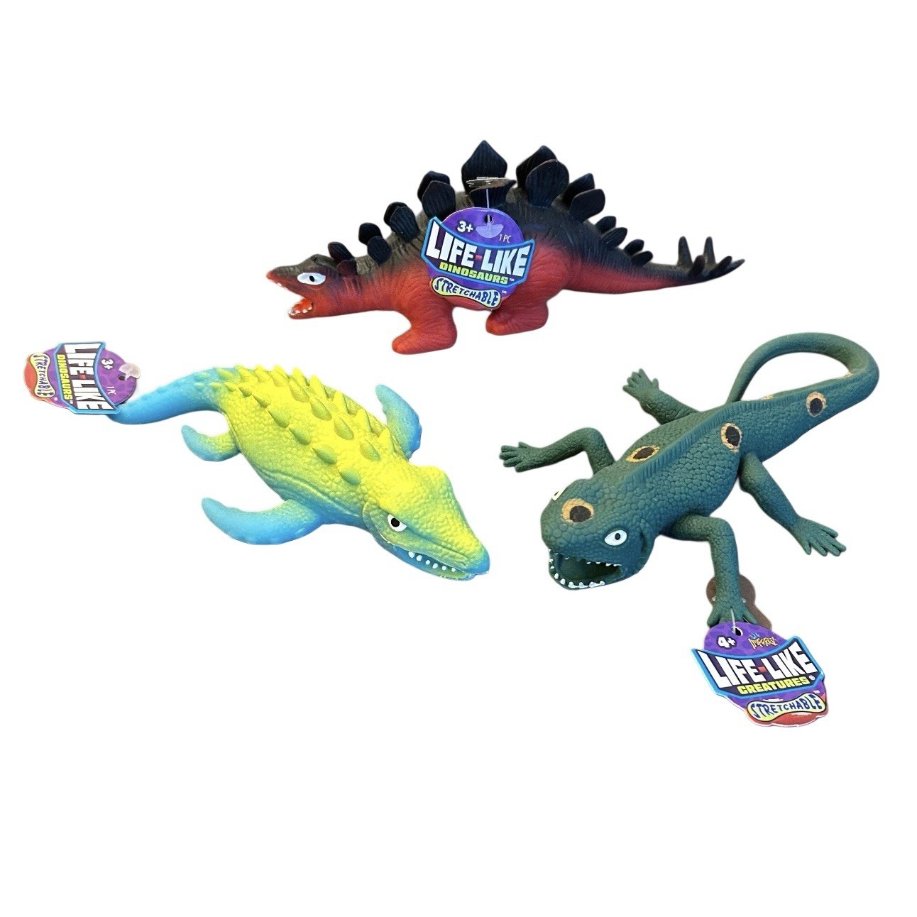 Lot Of 3 JA-RU Life Like 6.5" Dinosaur Stretchy Jiggly Foam Bead Filling Sensory