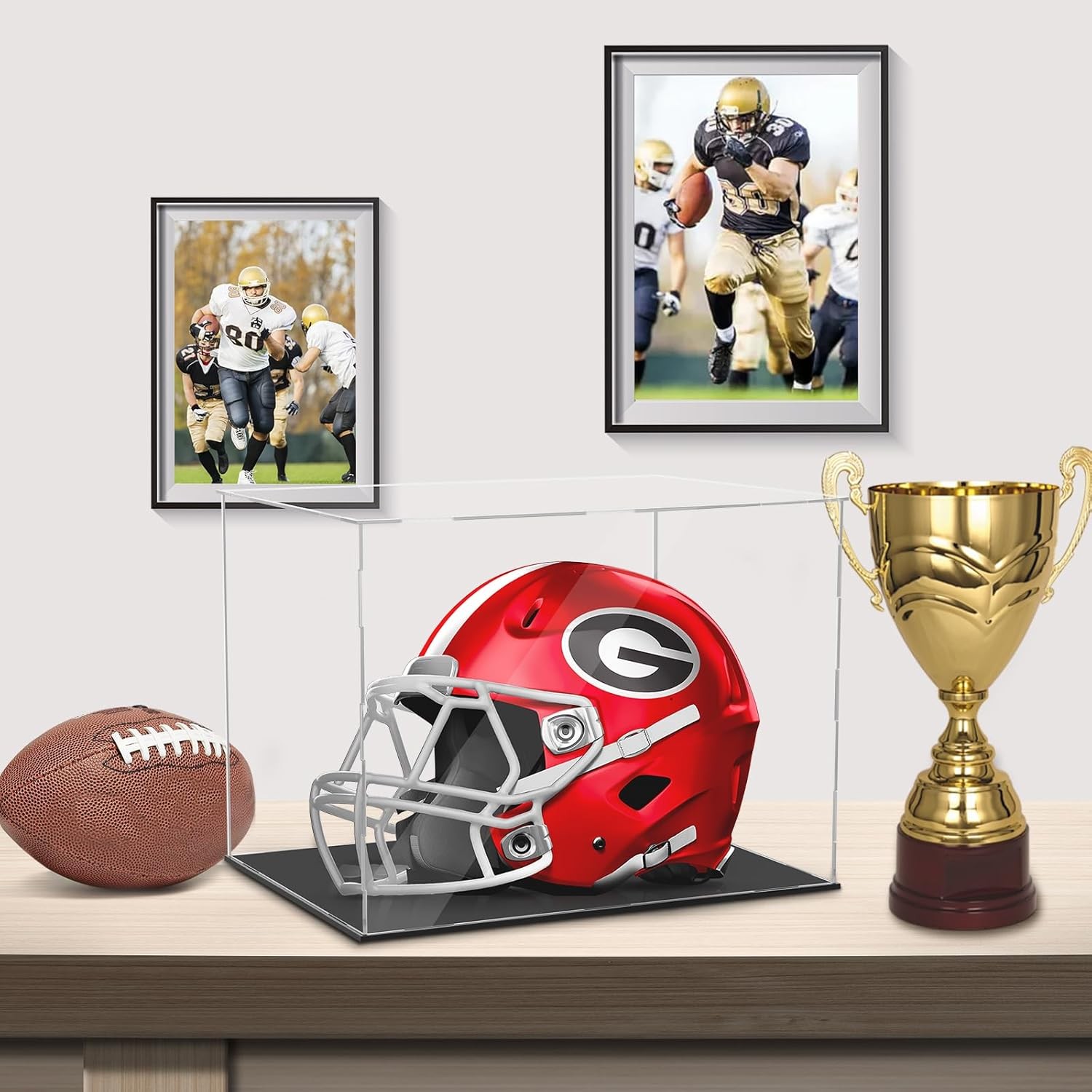 Hooqict Football Helmet Display Case Full Size Acrylic Baseball Hat Clear