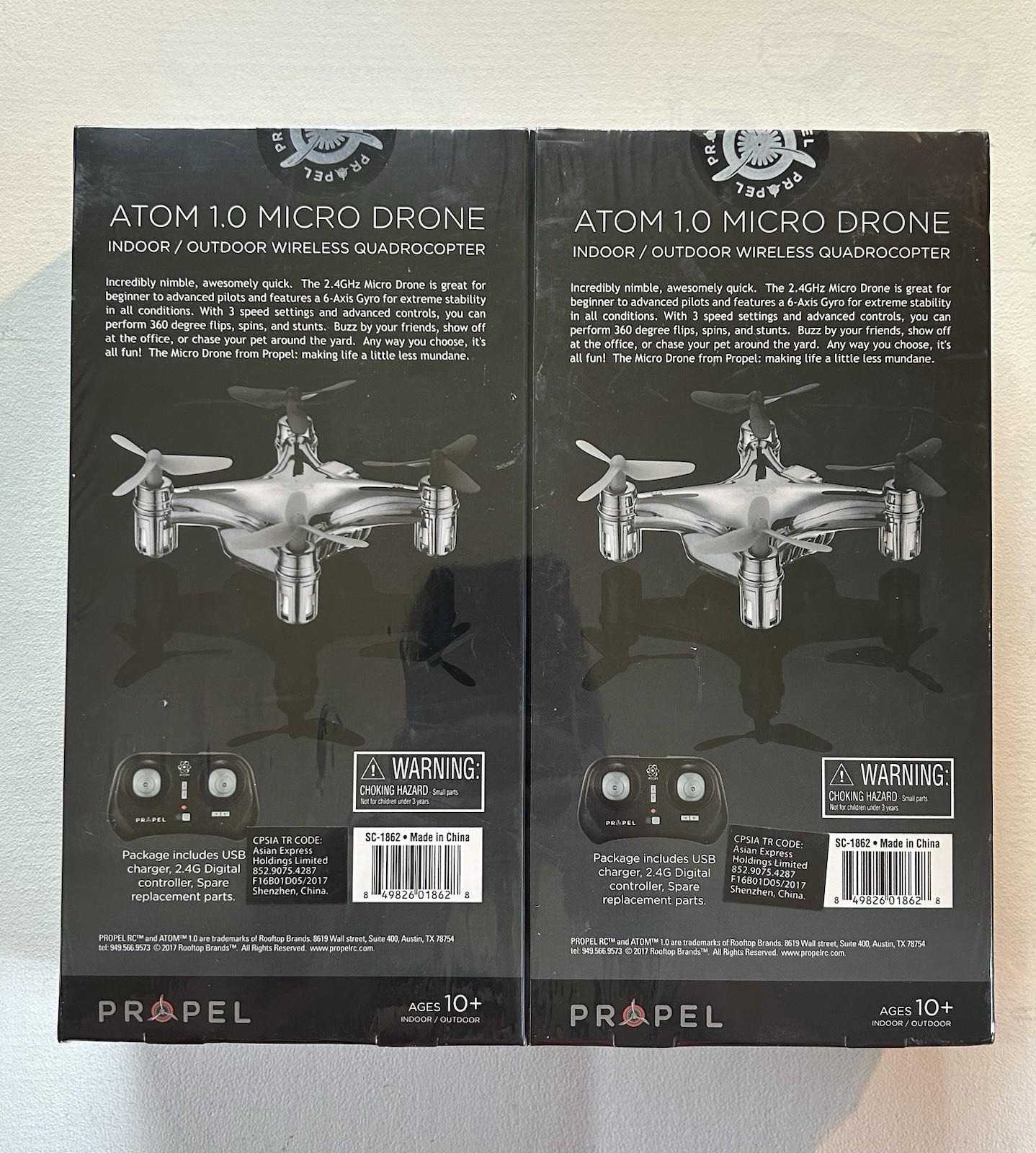 Atom 1.0 Micro Drone 2-Pack – NEW Sealed – Red and Silver Mini RC Quadcopters