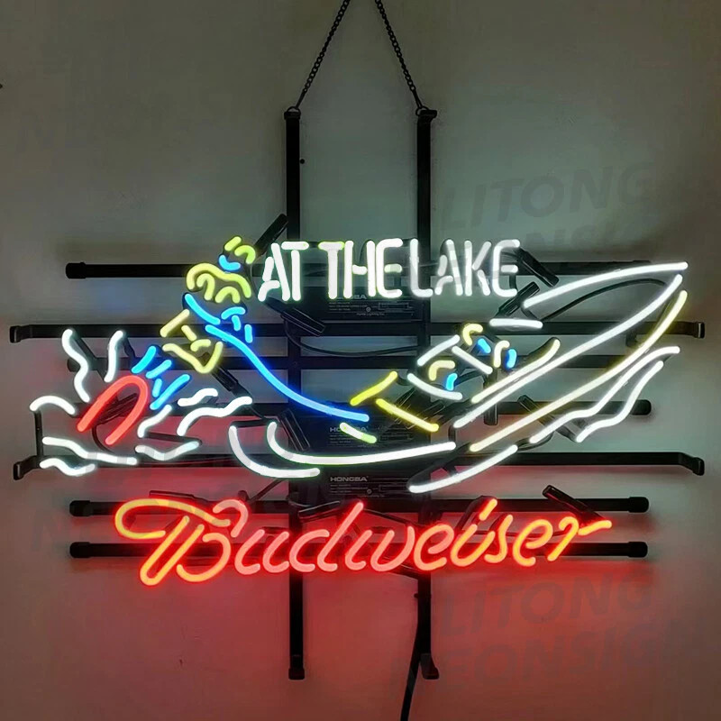 24"x20" Motorboat Party At The Lake Beer Neon Sign Lamp Light Real Glass Decor