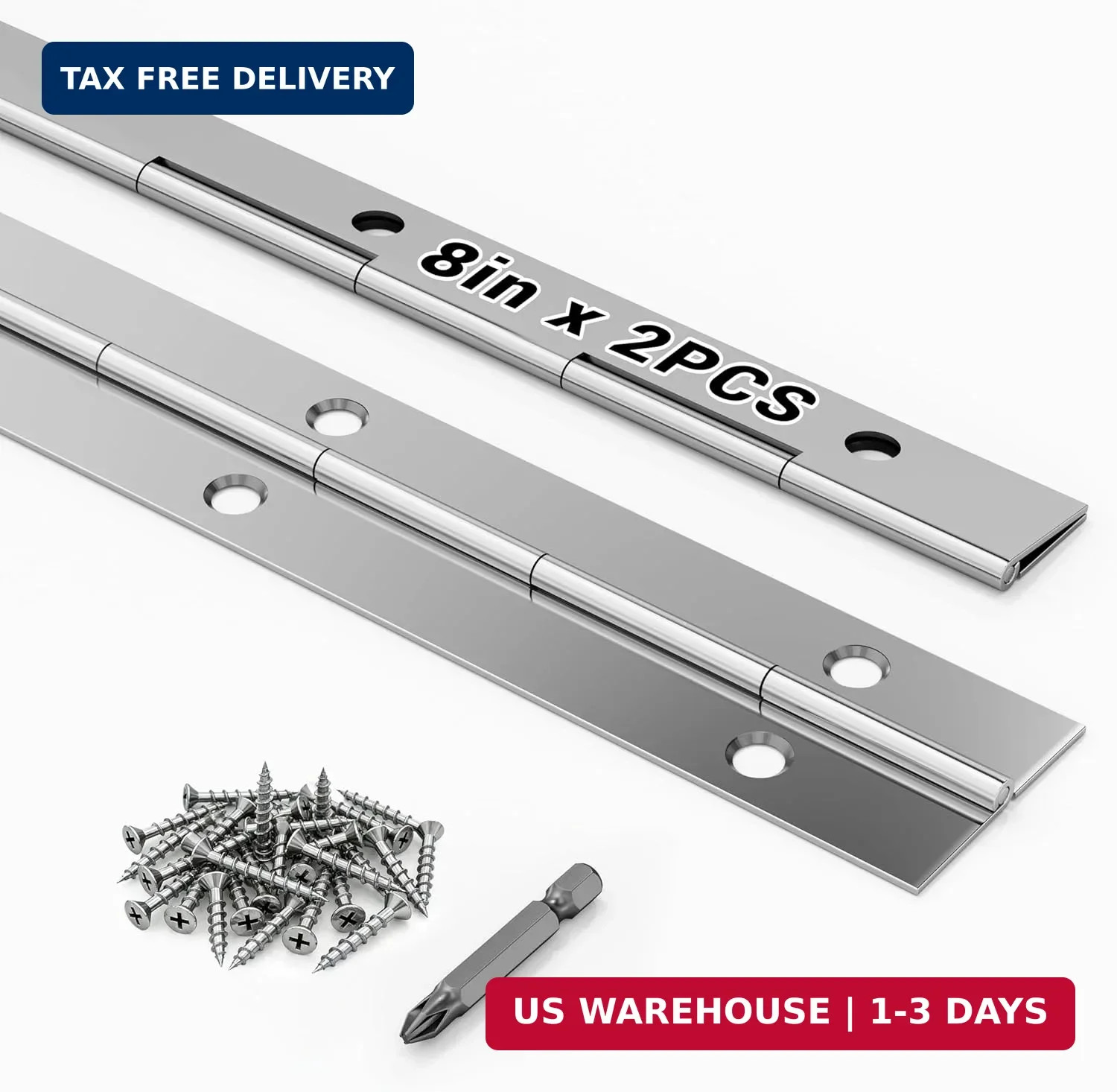 2 pcs Continuous Piano Hinges,8"x1.2",0.047 inch Leaf Thickness | 304 Stainless