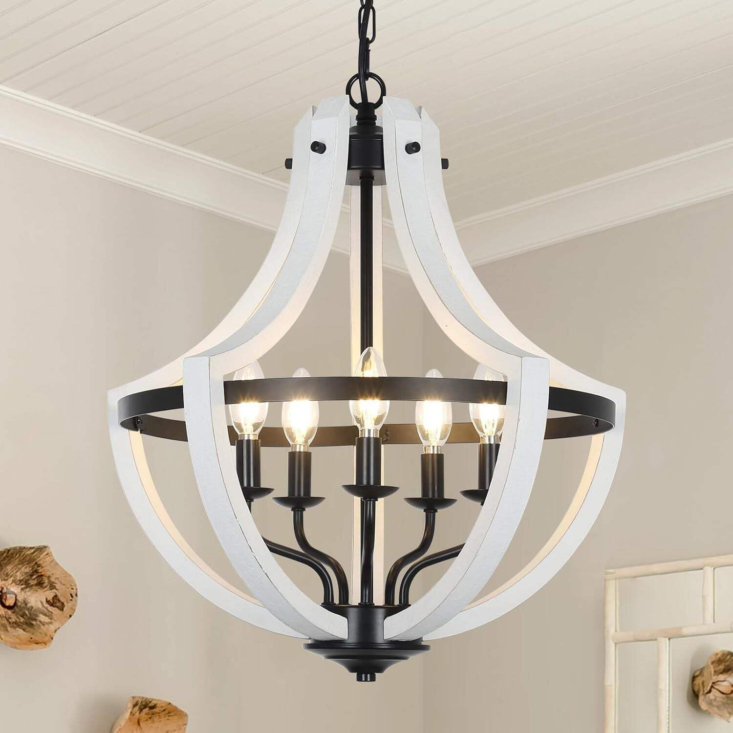 Chandelier 5-Light White Wood
