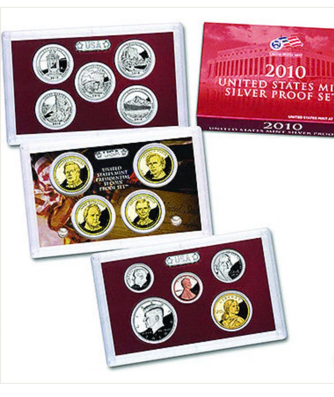 US Mint 2010 Silver Proof Coin Set With Box and COA Uncirculated 14 Coin Set