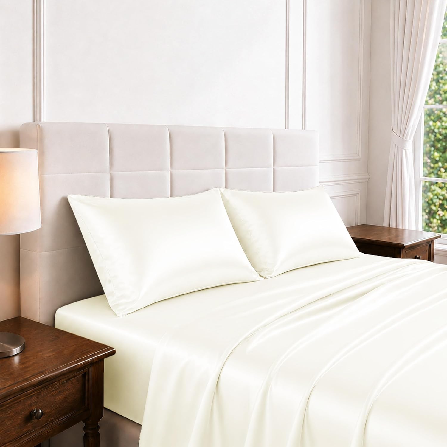 Full Size Satin Sheets 4 Piece Silky Bed Sheet Set W/ Smooth Silky Surface