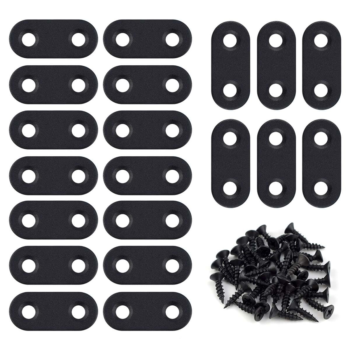 20 Pack Flat Straight Brace Bracket Stainless Steel Black