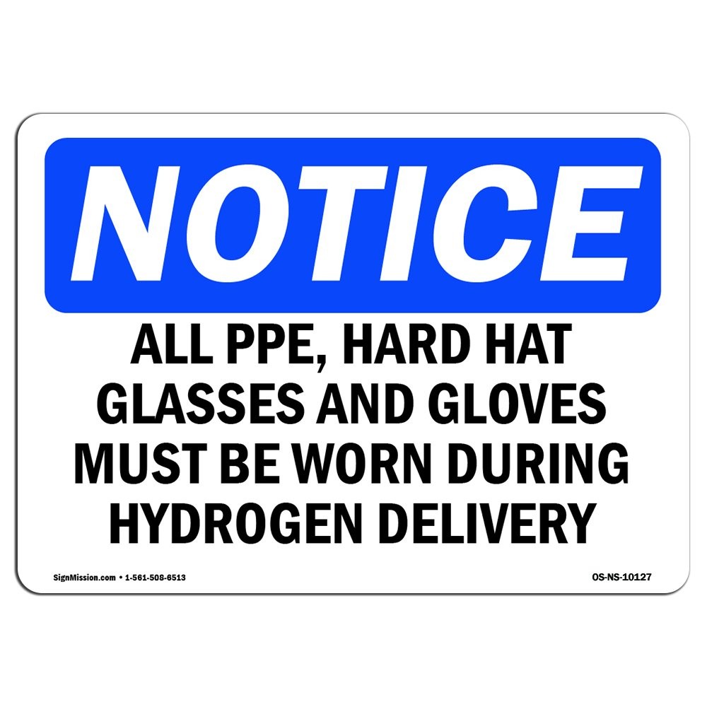 OSHA Notice Sign  All PPE, Hard Hat, Glasses and Gloves Must | Aluminum Sign ...