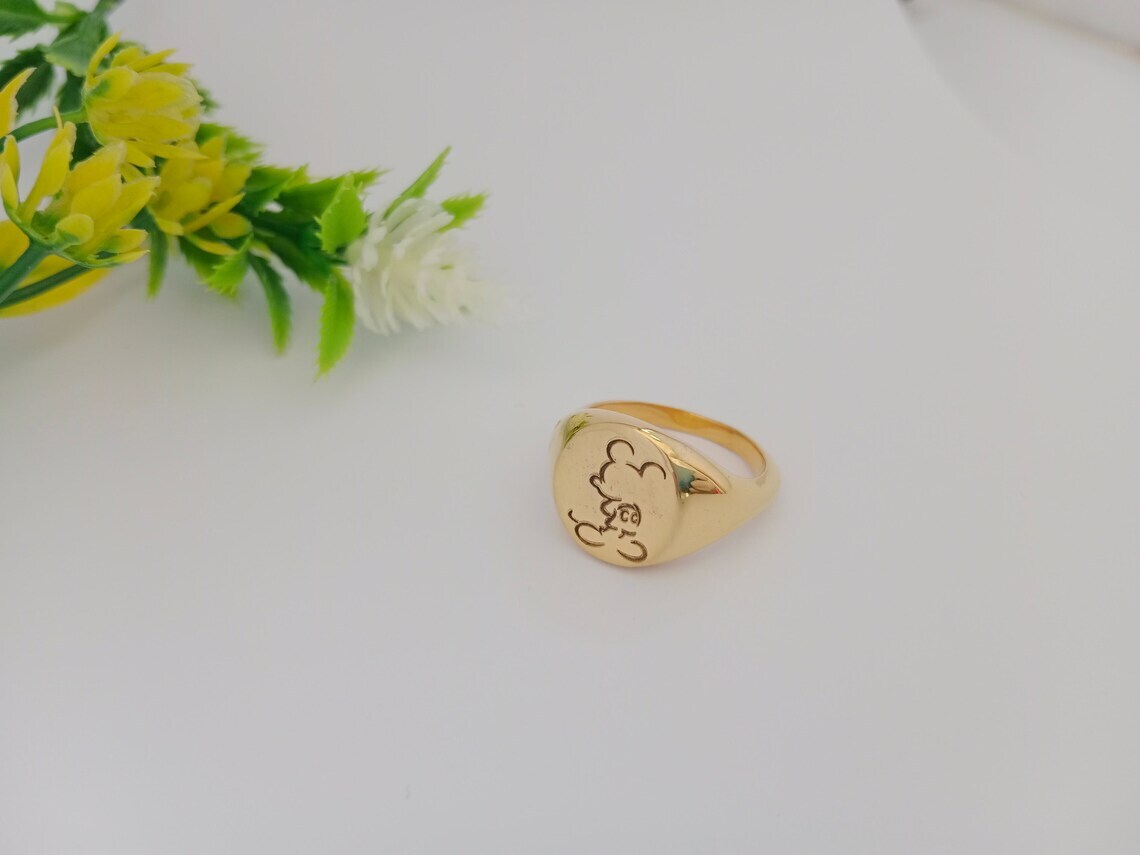 Mickey Mouse Signet Ring - Mickey Ring - Gift for Her - 925 Sterling Silver