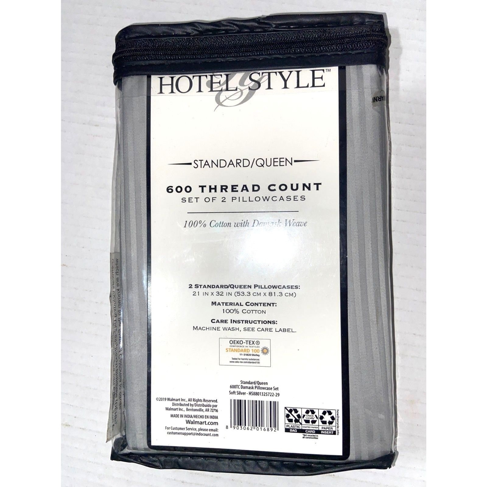 Queen Pillowcases Hotel Style 600 Thread Count Cotton Damask Weave Soft Silver!