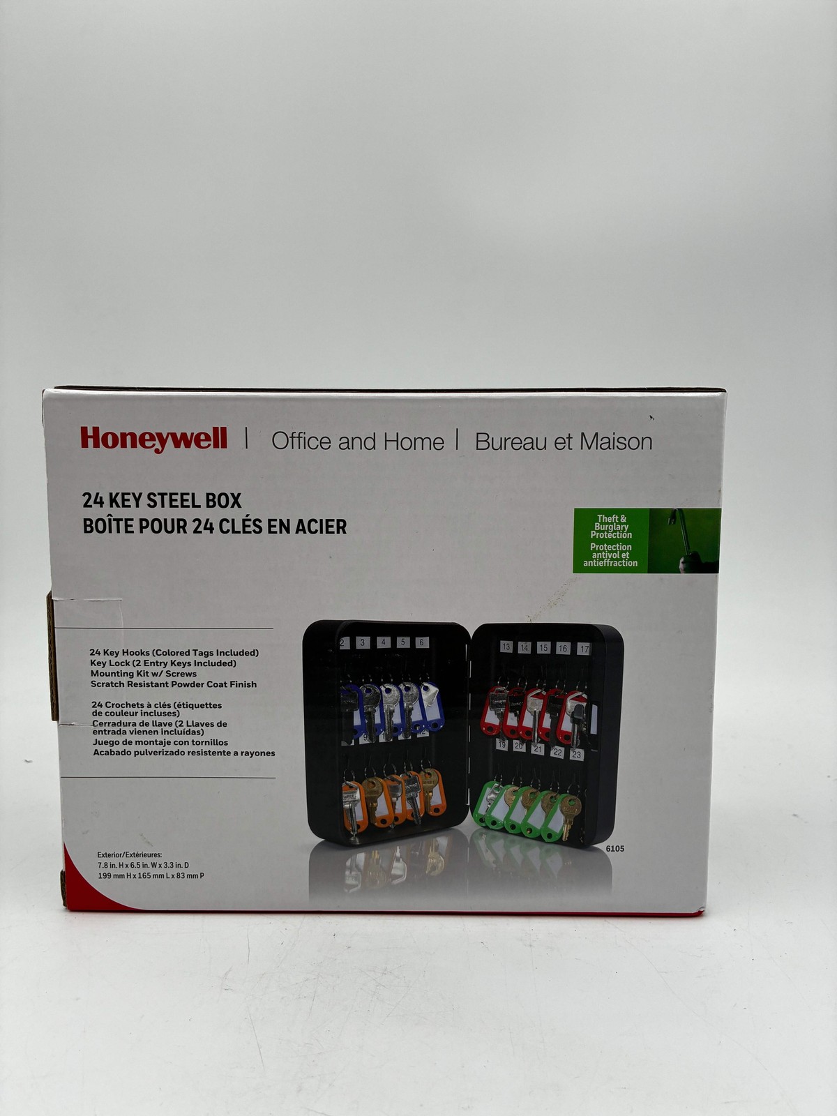 Honeywell 24 Key Steel Security Box Lock Cabinet Black 6105 Wall Mount NIB New